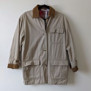 ✨SOLD KACKI ALFRED DUNNER CHORE COAT WITH PLAID INTERIOR AND CORDEROY ACCENTS